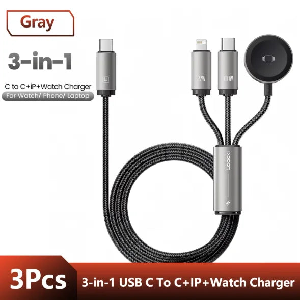 شاحن ساعة USB-C إلى IP ثلاثي يوفر ثلاثة موصلات لشحن الأجهزة