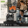 HTC NE79 wireless in-ear earbuds shown with various color options and usage contexts.