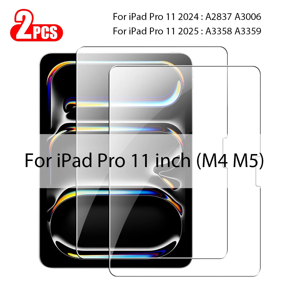 Zwei klare gehärtete Glasbildschirmschutz für iPad Pro 11 Zoll Modelle M4 und M5