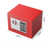 A red digital lock safe box with a keypad and a circular keyhole, shown from the top-down view.