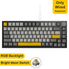A black mechanical keyboard featuring an ESC key, various function keys, and an RGB backlight with a bright moon switch.