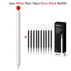 A set of 1 pen and 10 refills of white and black Kaco gel ink pens.