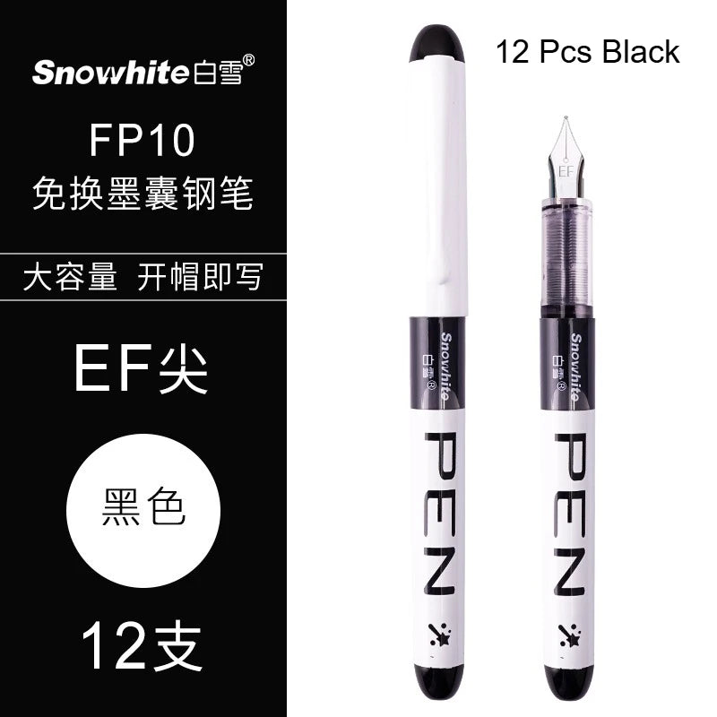 A set of 12 black fountain pens with EF tips shown against a white background.