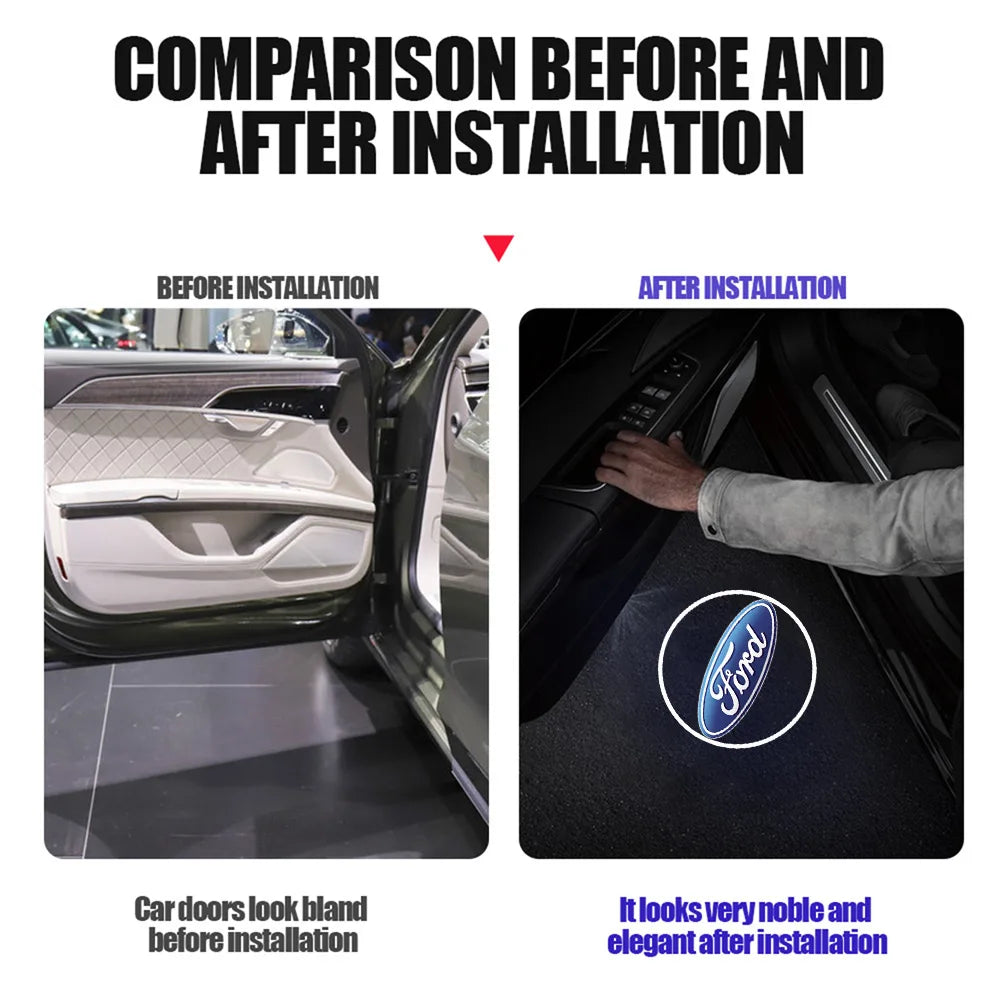Comparison showing car doors before and after installation, highlighting the transformation to look noble and elegant.