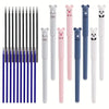 A set of black, white, and pink panda-themed erasable gel pens with refills.