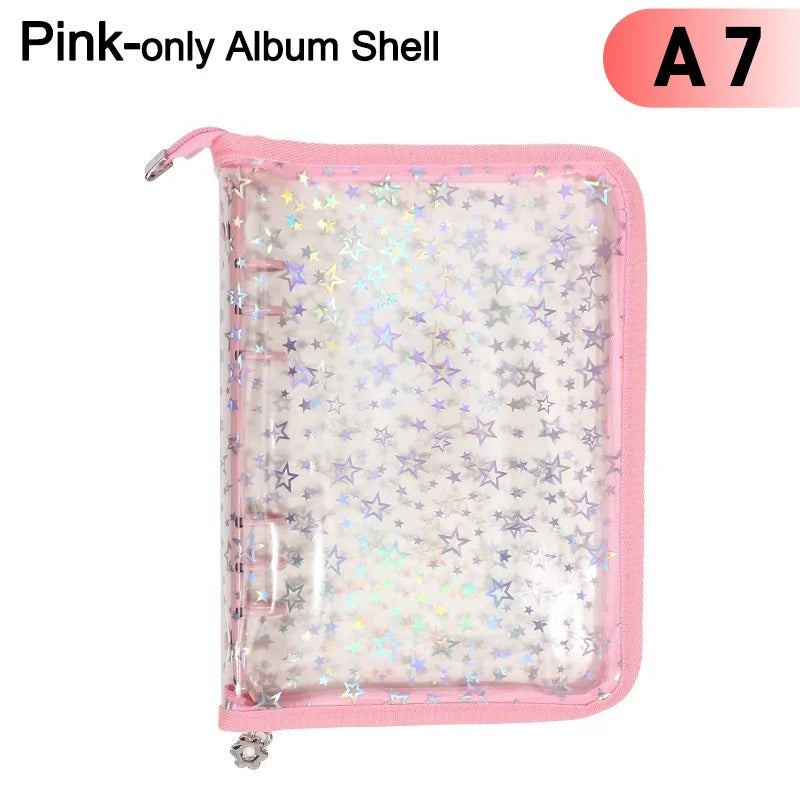 Pink-only album shell with a clear plastic cover and zipper closure
