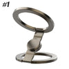 A silver magnetic foldable phone stand with a fidget spinner mechanism.