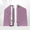A mauve magnetic protective case for an Apple iPad, shown in a closed and open view.