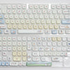 A clear plastic case containing a full set of dye-sublimated PBT keycaps for a mechanical keyboard