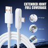 White USB-C cable with an extended joint and smart chip features for fast charging universal devices.