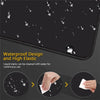 Black waterproof gaming mouse pad with a vibrant print showing liquid stains being cleaned with water