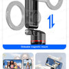 A black magnetic mount selfie stick tripod with a circular grip and adjustable angle for smartphone video.