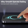 A hand touches a smartphone displaying a silky-smooth, glowing interface, demonstrating a screen protector.