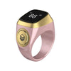 A pink gold-toned ring with a black digital display showing 66 and a textured gold inlay.