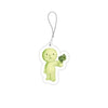 A small, light green, squishy-looking character charm attached to a silver keychain.