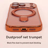 A copper-colored magnetic phone case with a stand, designed as a dustproof net trumpet to prevent dust blocking.