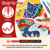A hand is using a red acrylic paint pen on a colorful piece of paper, demonstrating easy to use and direct application.