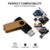 A gold and black OTG adapter for multiple file-format compatibility, supporting computer, audio equipment, and car players.