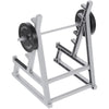 A gray barbell rack desk pen holder organizer with a weight plate and various holders.