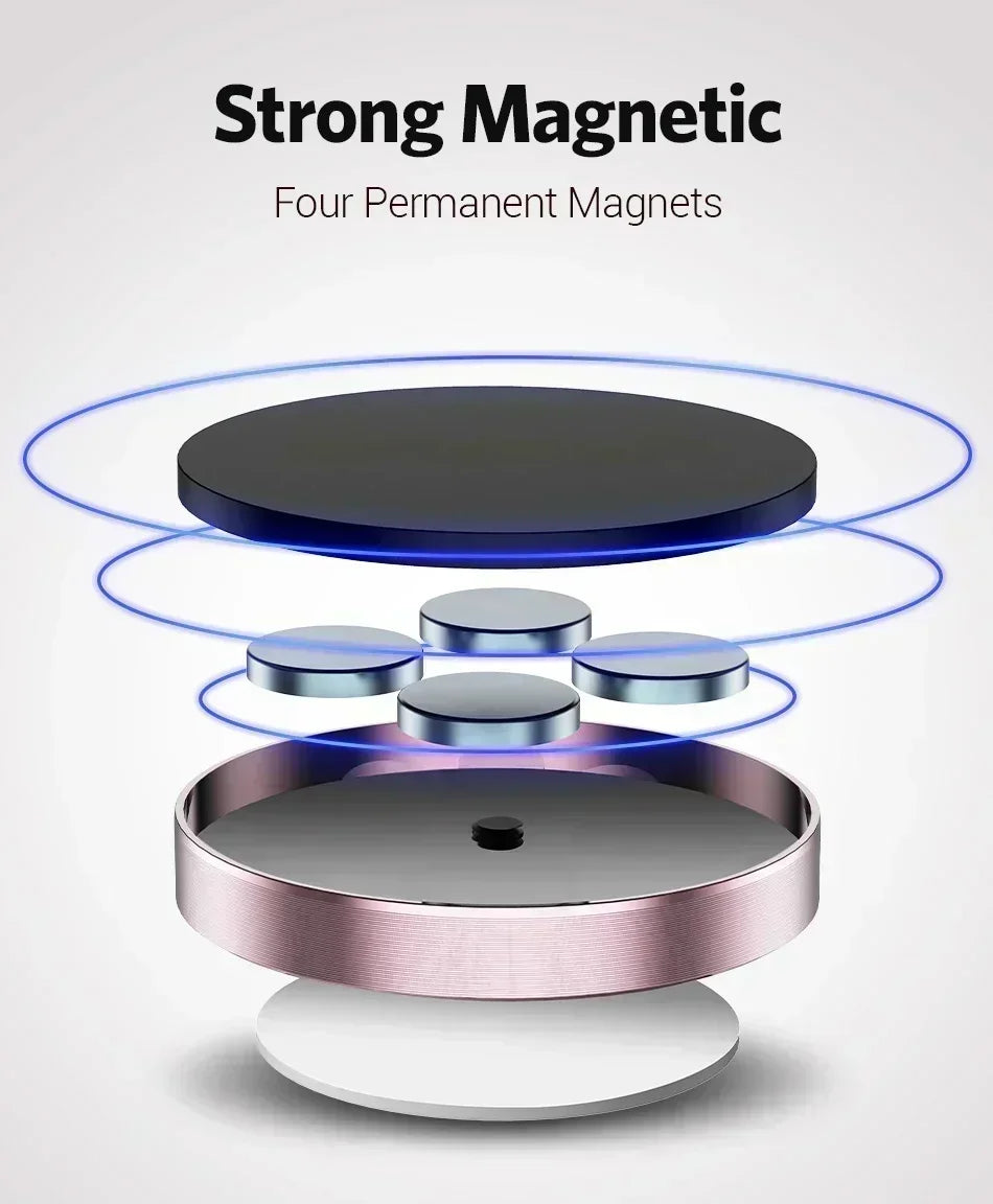 Four permanent magnets used to hold a magnetic car dashboard phone mount.