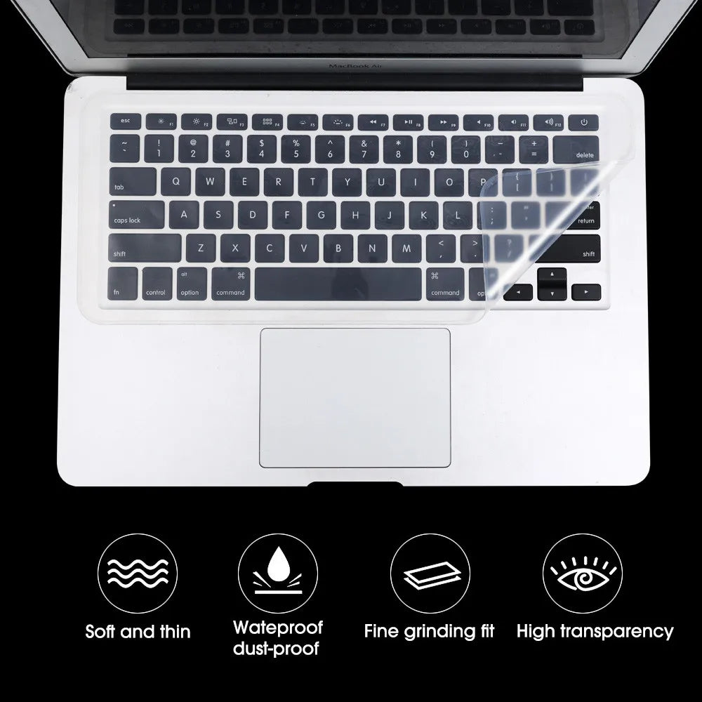 Couverture de clavier d'ordinateur portable en silicone blanc, design souple et fin, protection anti-poussière et étanche.
