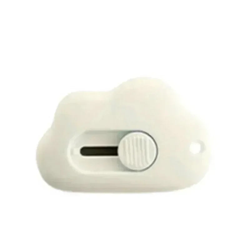 A white portable rabbit cloud letter opener and crafting tool with a round button.