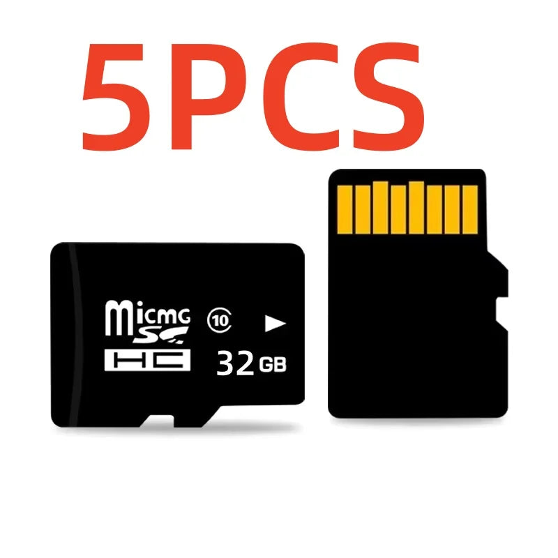 Five high-speed MicroSD memory cards labeled 32 GB storage capacity