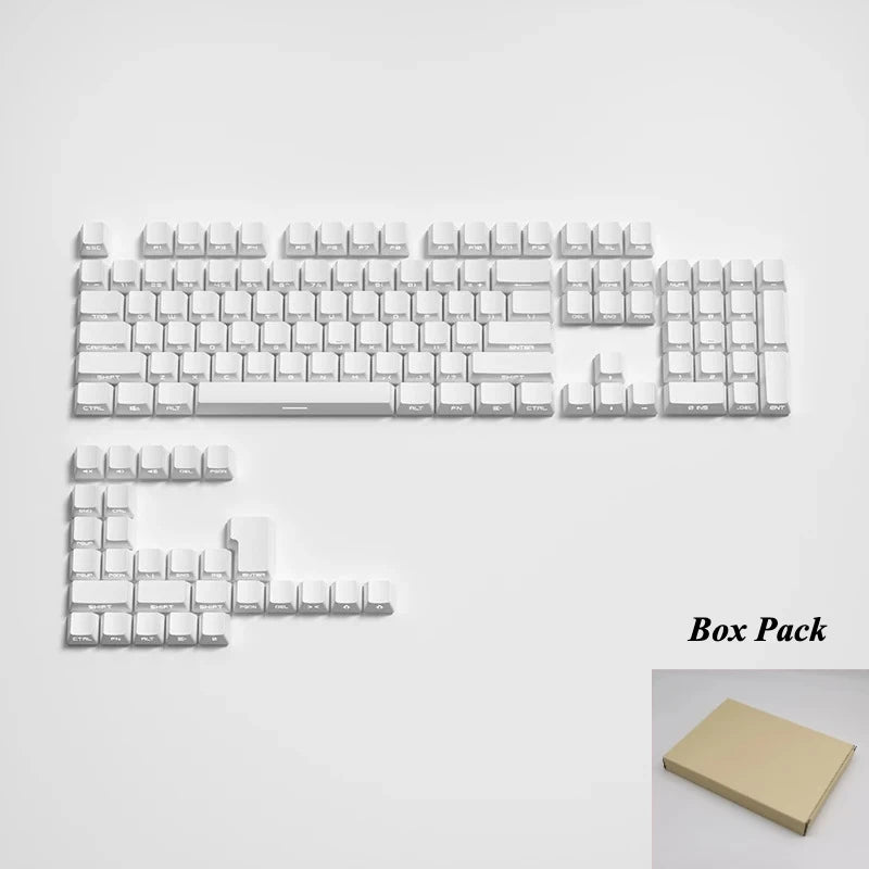 Un set completo de keycaps PBT de doble disparo cian degradado con retroiluminación RGB sobre fondo blanco.