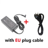 A black AC adapter cable and plug for a laptop charger with an EU plug.