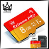محول بطاقة SD أحمر وبرتقالي Extreme PRO بسعة 8 جيجابايت مع شعار King USB على خلفية بيضاء.