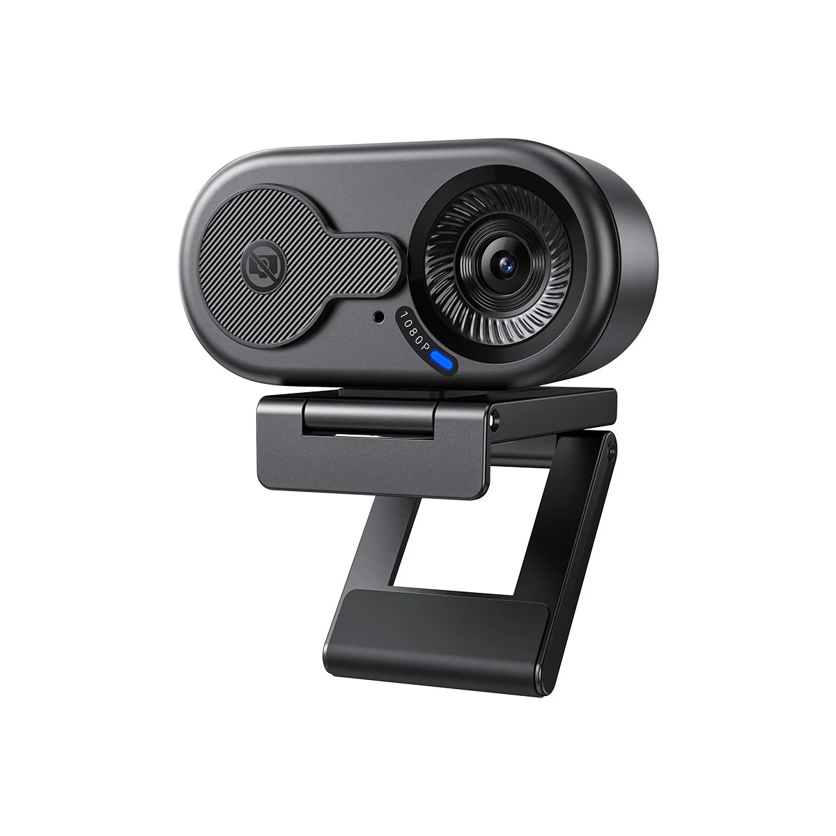 Schwarze HD-USB-Webcam mit Objektiv und Montagehalterung