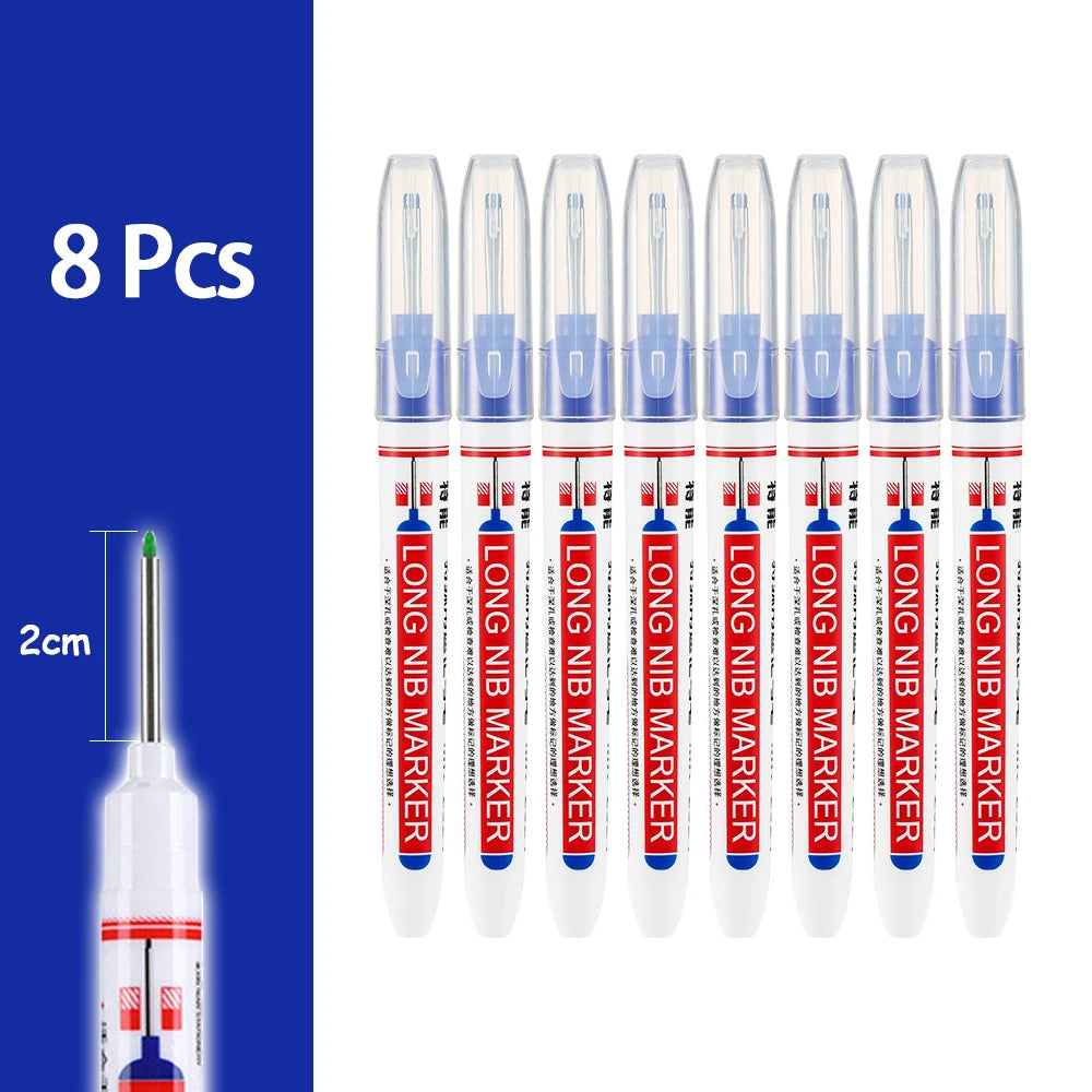 Eight precision waterproof marking pens in blue and red for woodworking and crafts
