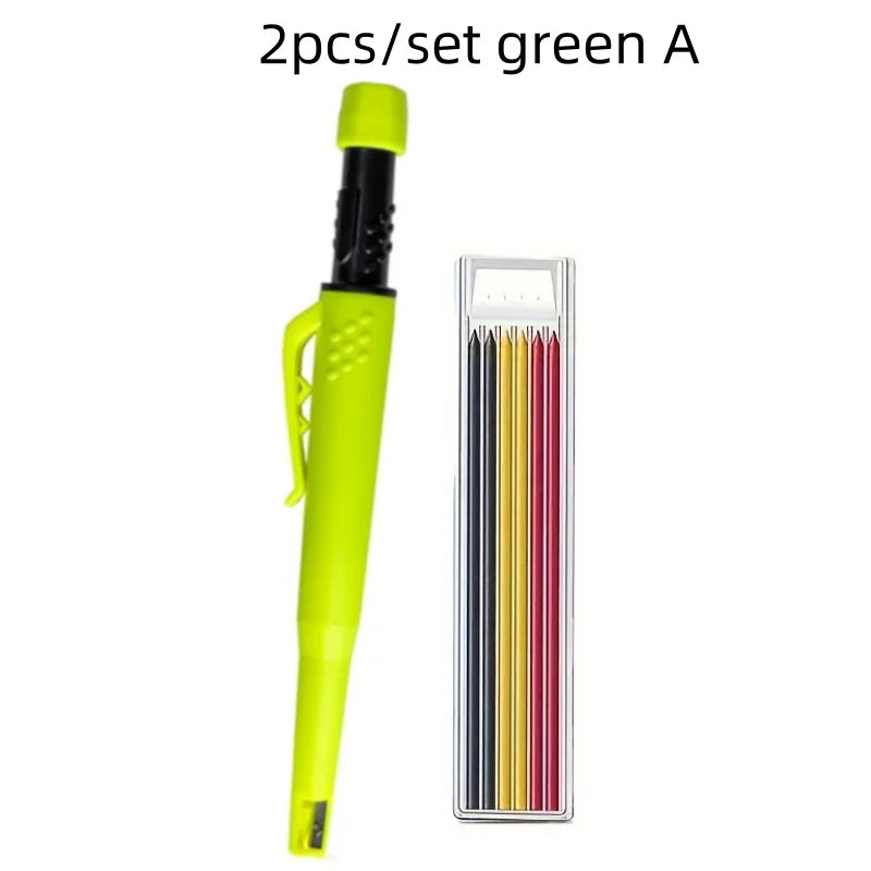 A pair of green carpenter pencils with built-in sharpeners, labeled as set green A.