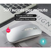 A white AI voice typing mouse is shown on a desk next to a laptop keyboard.