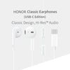 White HONOR Classic Earphones (USB-C Edition) shown with the main unit and charging cable.