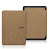 A brown magnetic protective case for a Kindle e-reader, shown from the side.