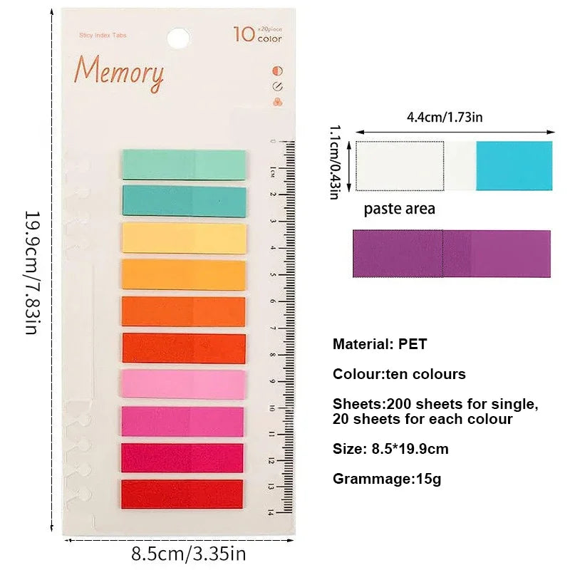 A package of 200 sheets of pink sticky notes with various colors and a clear plastic backing.