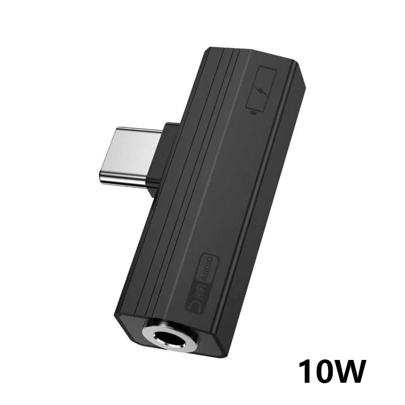 A black universal USB-C to 3.5mm audio adapter with a metal connector.