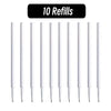 Ten refills for fine point ballpoint pens with 0.5mm black ink.