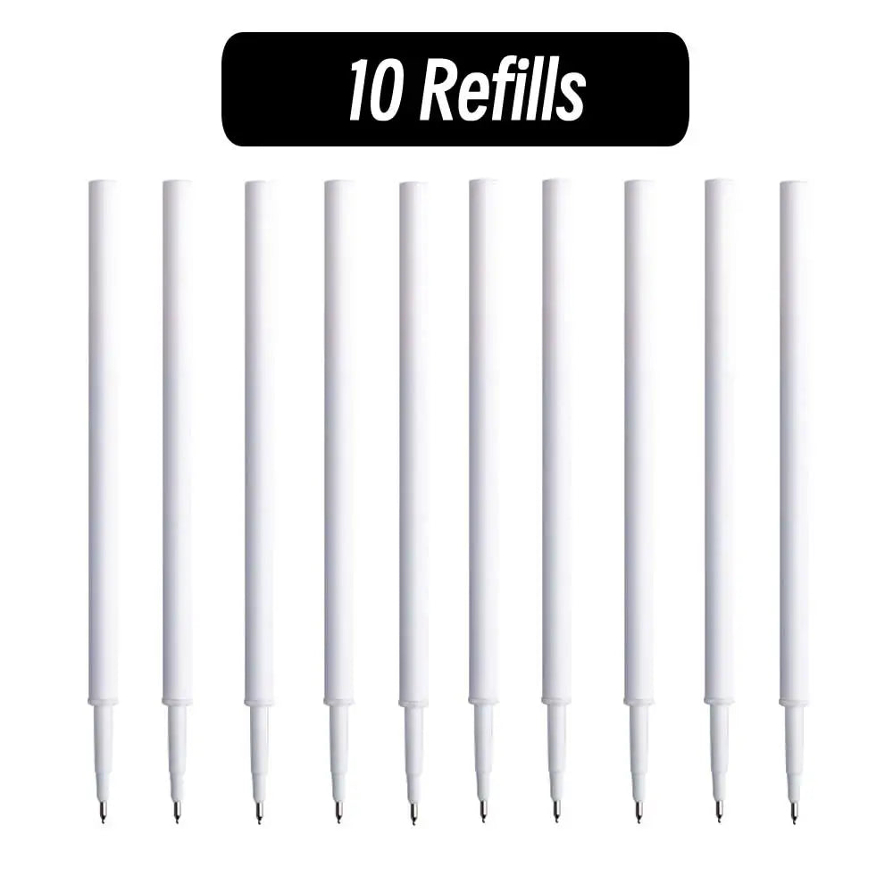 Ten refills for fine point ballpoint pens with 0.5mm black ink.