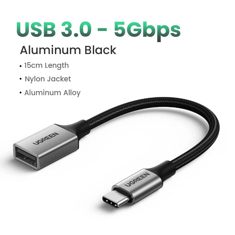 Aluminum black USB 3.0 to 5Gbps adapter cable with nylon jacket and aluminum alloy components