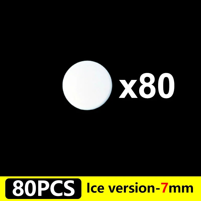 A white circular object with the text x80 and 80PCS Ice version-7mm