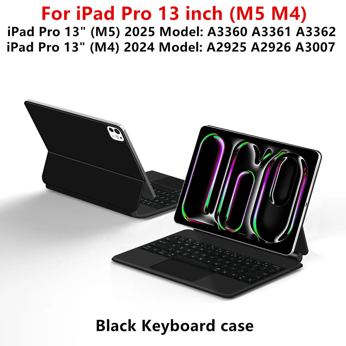 Black keyboard case for iPad Pro 13 inch (M5) and iPad Pro 13 inch (M4) models.