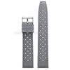 A gray perforated silicone watch strap with a metal quick release buckle.