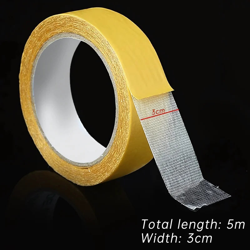 Roll of yellow heavy-duty double-sided cloth tape with a 5m length and 3cm width