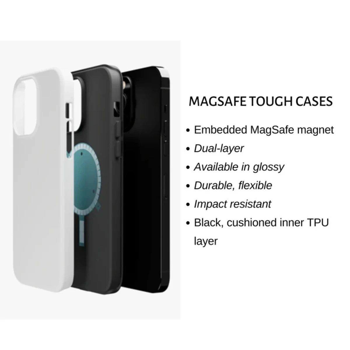 Black and white dual-layer MagSafe tough cases for iPhone phones