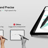 A stylus pen is shown writing on an iPad screen, demonstrating smooth and precise input.