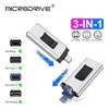 Silver MicroDrive flash drive with multiple connectors for tablet, Type-C, PC/Mac, and Android devices