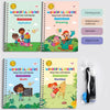 A set of three Wonder Groove practice copybooks for preschoolers featuring alphabet, drawing, and math activities.