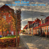 HD Clear tempered glass screen protector showing a historic street scene through a window.